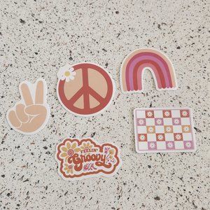 New 5 Piece Groovy Retro Boho Peace Flower Hippie Stickers